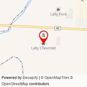 Lally Chevrolet on County Road 42, Tilbury Ontario - location map