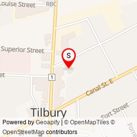 J&D Bowling & Restaurant on Young Street, Tilbury Ontario - location map