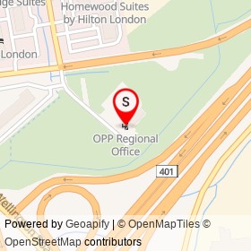 OPP Regional Office on Exeter Road, London Ontario - location map