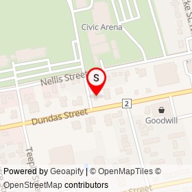 Fritzies East on Dundas Street, Woodstock Ontario - location map