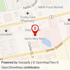 Ken's Mini Mart on Clarke Street South, Woodstock Ontario - location map