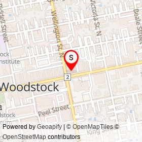 TD Bank on Dundas Street, Woodstock Ontario - location map