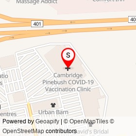 Cambridge Pinebush COVID-19 Vaccination Clinic on Highway 401, Cambridge Ontario - location map