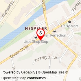 The Hub Bicycle Shop on Queen Street West, Cambridge Ontario - location map