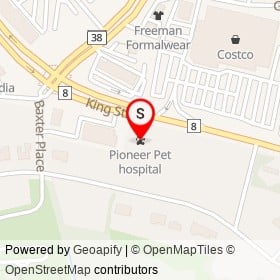 Pioneer Pet hospital on King Street East, Kitchener Ontario - location map