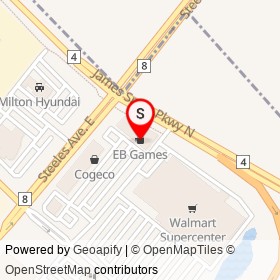 EB Games on Steeles Avenue East, Milton Ontario - location map