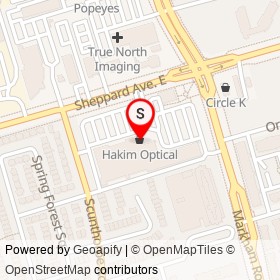 Hakim Optical on Sheppard Avenue East, Toronto Ontario - location map