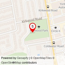 Kirkwood Park on Farmstead Road, Toronto Ontario - location map