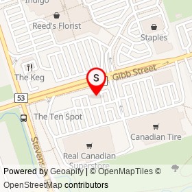 East Side Mario's on Gibb Street, Oshawa Ontario - location map
