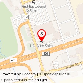 L.A. Auto Sales on Lviv Boulevard, Oshawa Ontario - location map