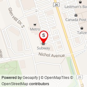 Subway on Nichol Avenue, Whitby Ontario - location map