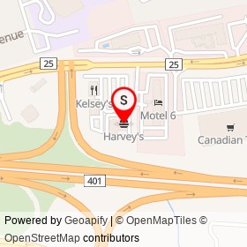 Harvey's on Highway 401, Whitby Ontario - location map
