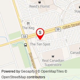 The Ten Spot on Gibb Street, Oshawa Ontario - location map