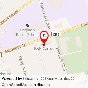 B&H Carpet on Elizabeth Street, Brighton Ontario - location map