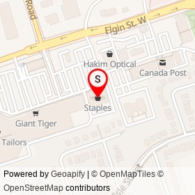 Staples on Elgin Street West, Cobourg Ontario - location map