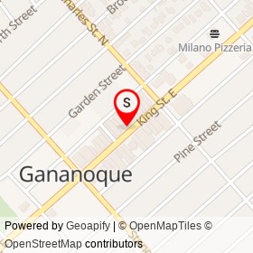Panache Bakery & café on King Street East, Gananoque Ontario - location map