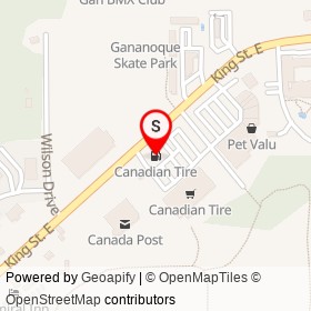 Canadian Tire on King Street East, Gananoque Ontario - location map