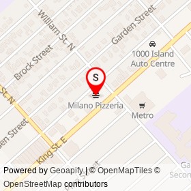 Milano Pizzeria on King Street East, Gananoque Ontario - location map