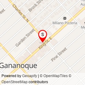 Hot roast company on King Street East, Gananoque Ontario - location map
