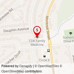 CDK Family Medicine on Sutherland Drive, Kingston Ontario - location map