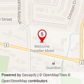 Welcome Traveller Motel on Princess Street, Kingston Ontario - location map