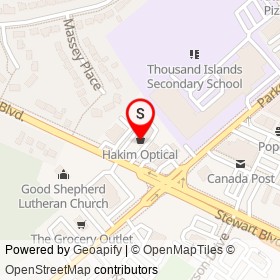 Hakim Optical on Stewart Boulevard, Brockville Ontario - location map