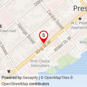 Tim's Fish and Chips on King Street West, Prescott Ontario - location map
